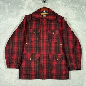 Vintage Woolrich Coat Mens 36 Red Plaid Wool Mackinaw Hunting Cruiser 503